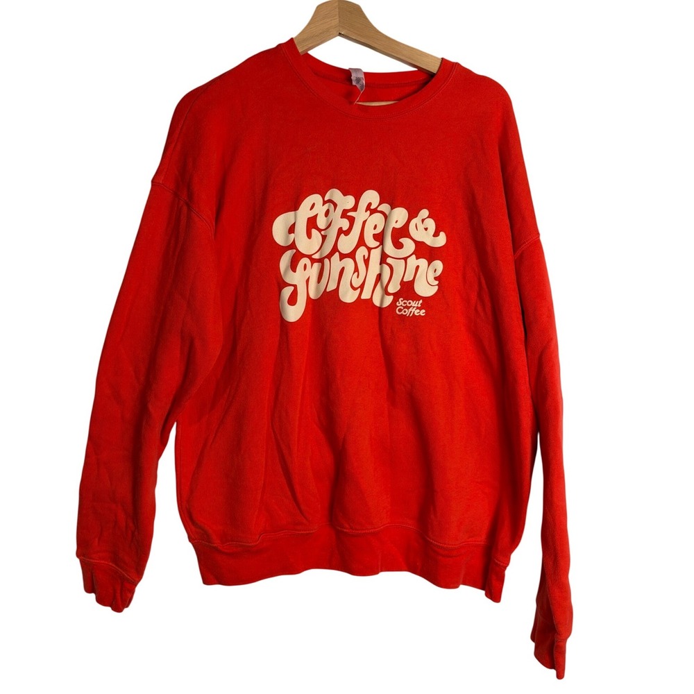 Scout Coffee shop Red Coffee & Sunshine Graphic Sweatshirt Large crew pull over